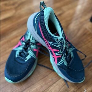 Asics Women's Athletic Shoes - Navy and Teal with Pink Accents